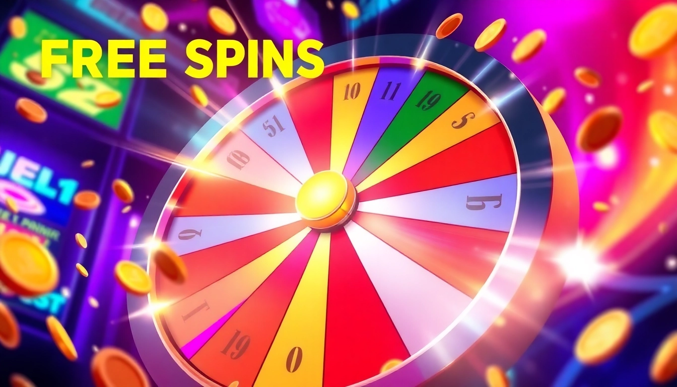 Enjoy thrilling สปินฟรี opportunities with a vibrant spinning wheel surrounded by coins.