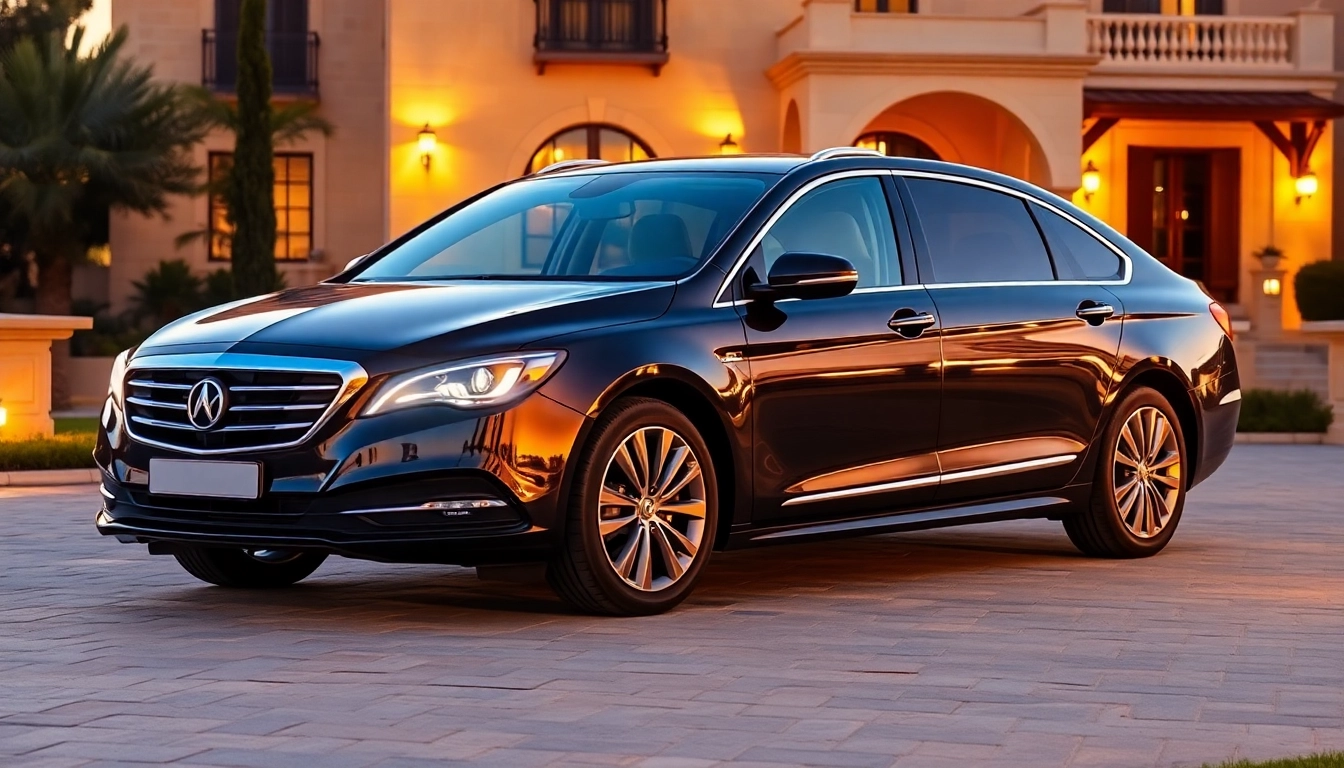 Luxury hire chauffeur Malta providing premium transportation in a stylish sedan near a Malta villa.