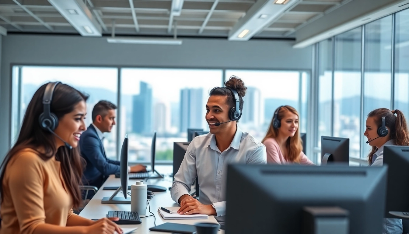 Engaged team of professionals working in a call center in Tijuana, showcasing diversity and collaboration.