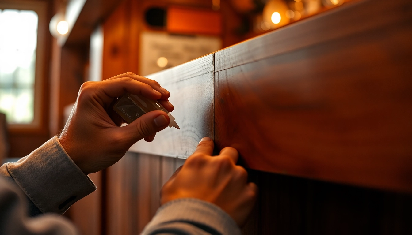 Back bar repair in progress, showcasing skilled craftsmanship with wood joinery.