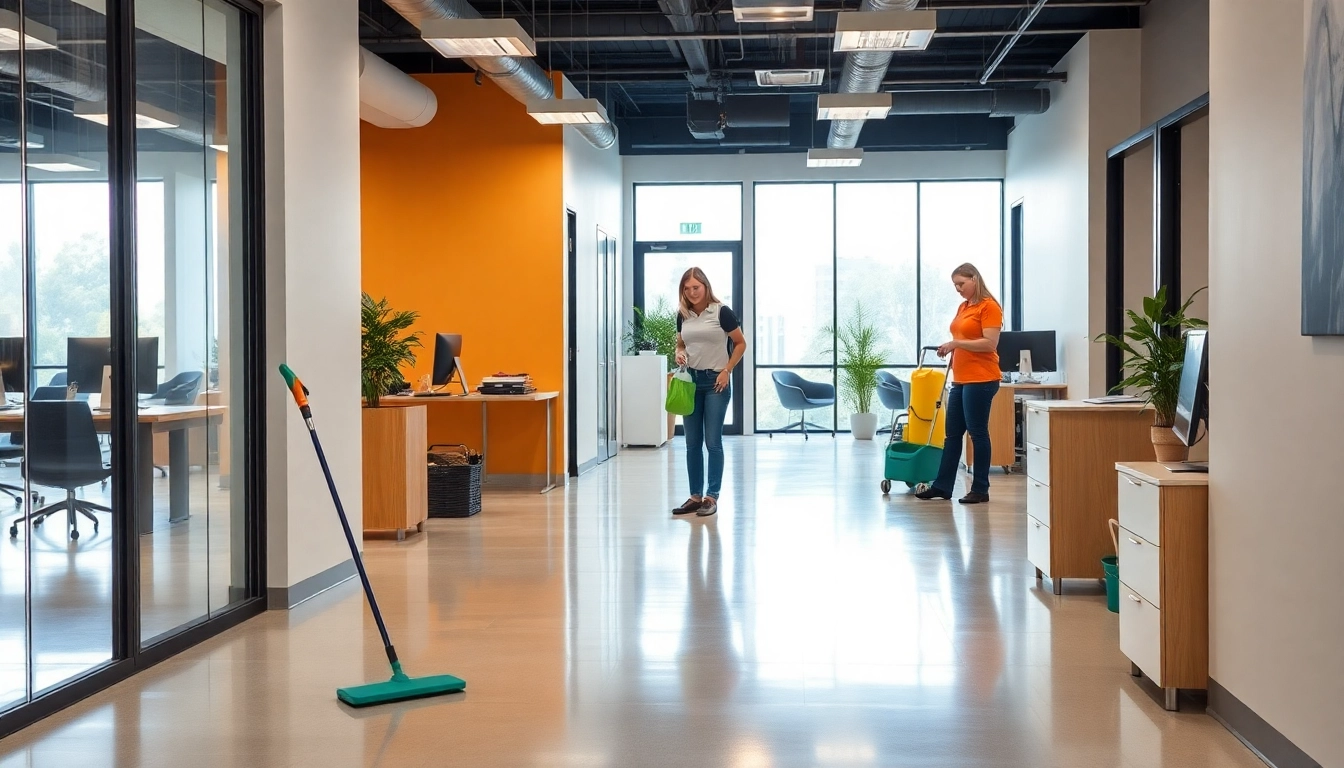 Jacksonville commercial cleaning team sanitizing a modern office space for client satisfaction.