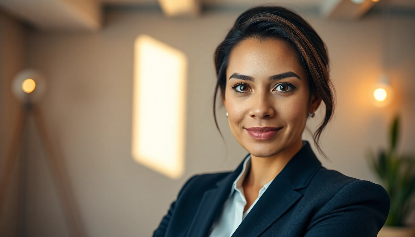 Professional corporate headshots portraying a confident individual in business attire against a neutral background.