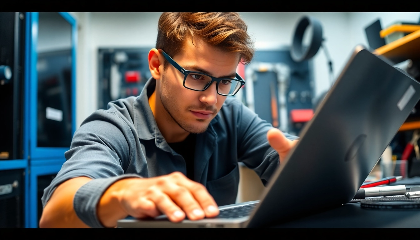 Riparazione computer torino, tecnico esperto mentre ripara un laptop in un ambiente professionale.