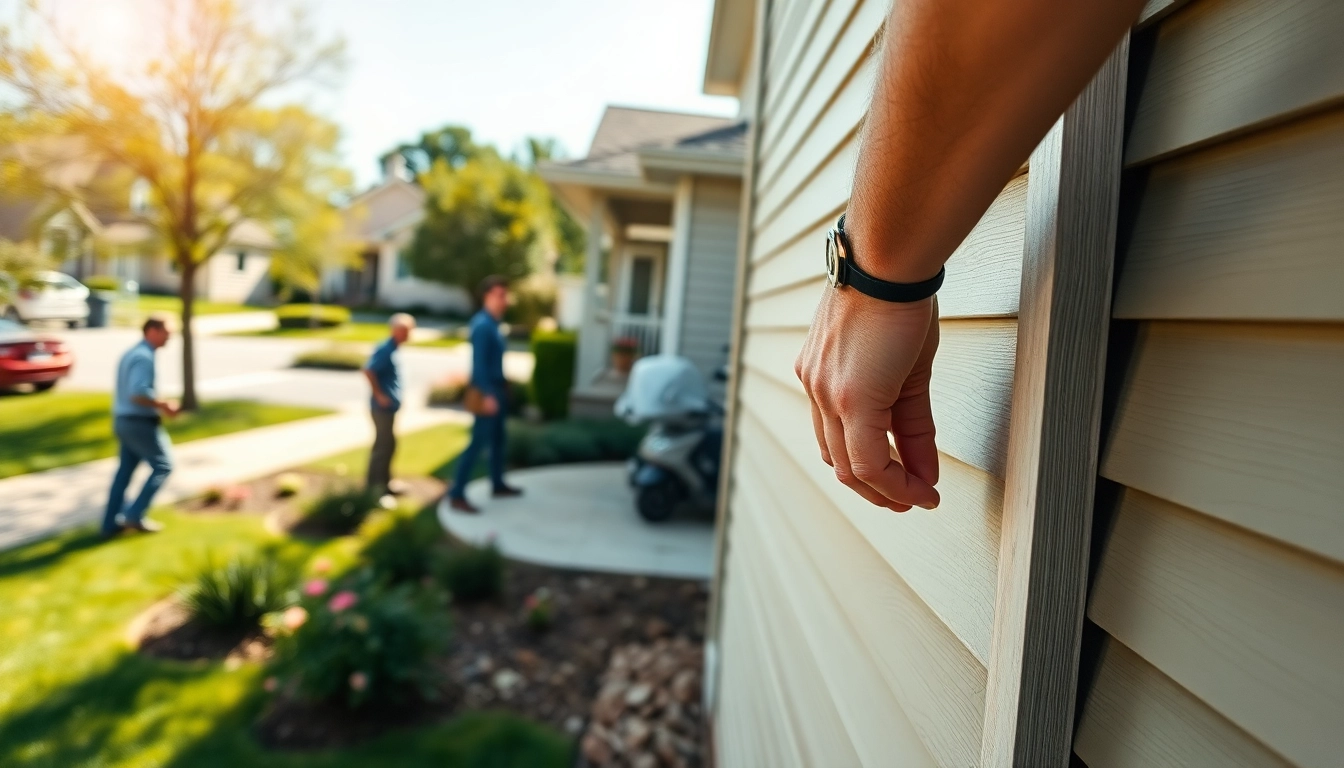 Engaging exterior project services visually represented by professionals installing siding on a home.