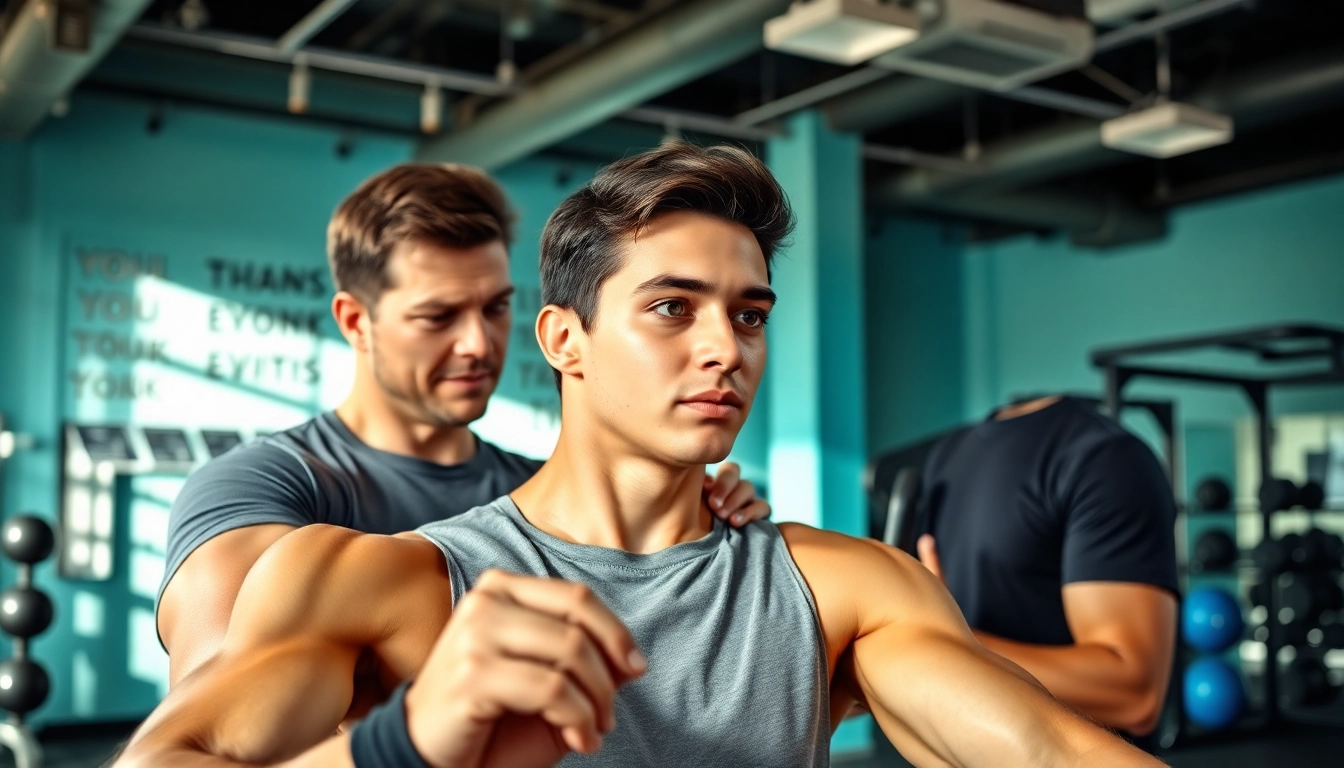 Beginner Personal Training Downtown Jersey City with a personal trainer guiding a client in a gym.
