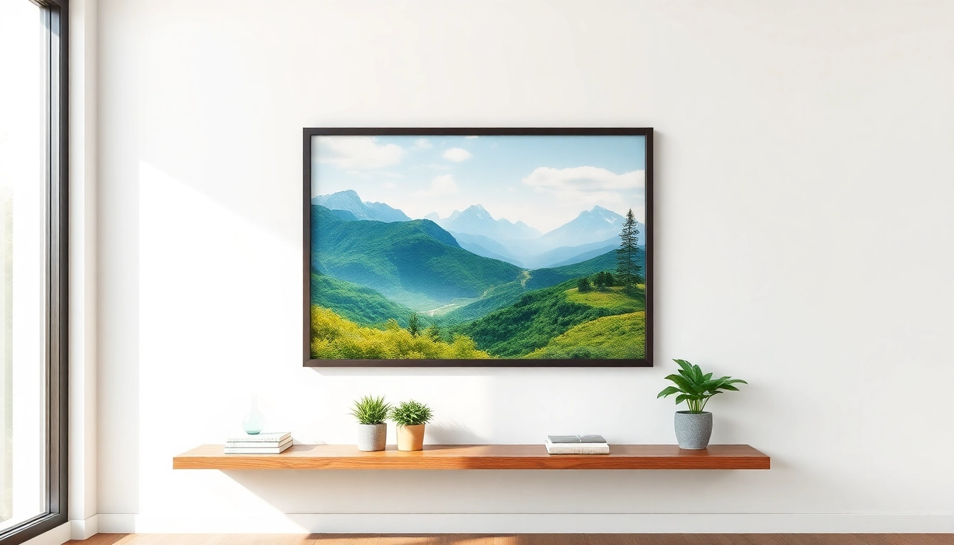 Enhance your space with a 20x30 frame displaying vibrant artwork on a stylish wall.