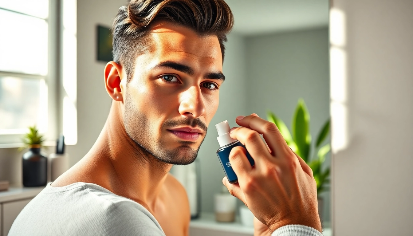 Man applying the best face wash for men in a stylish bathroom setting.