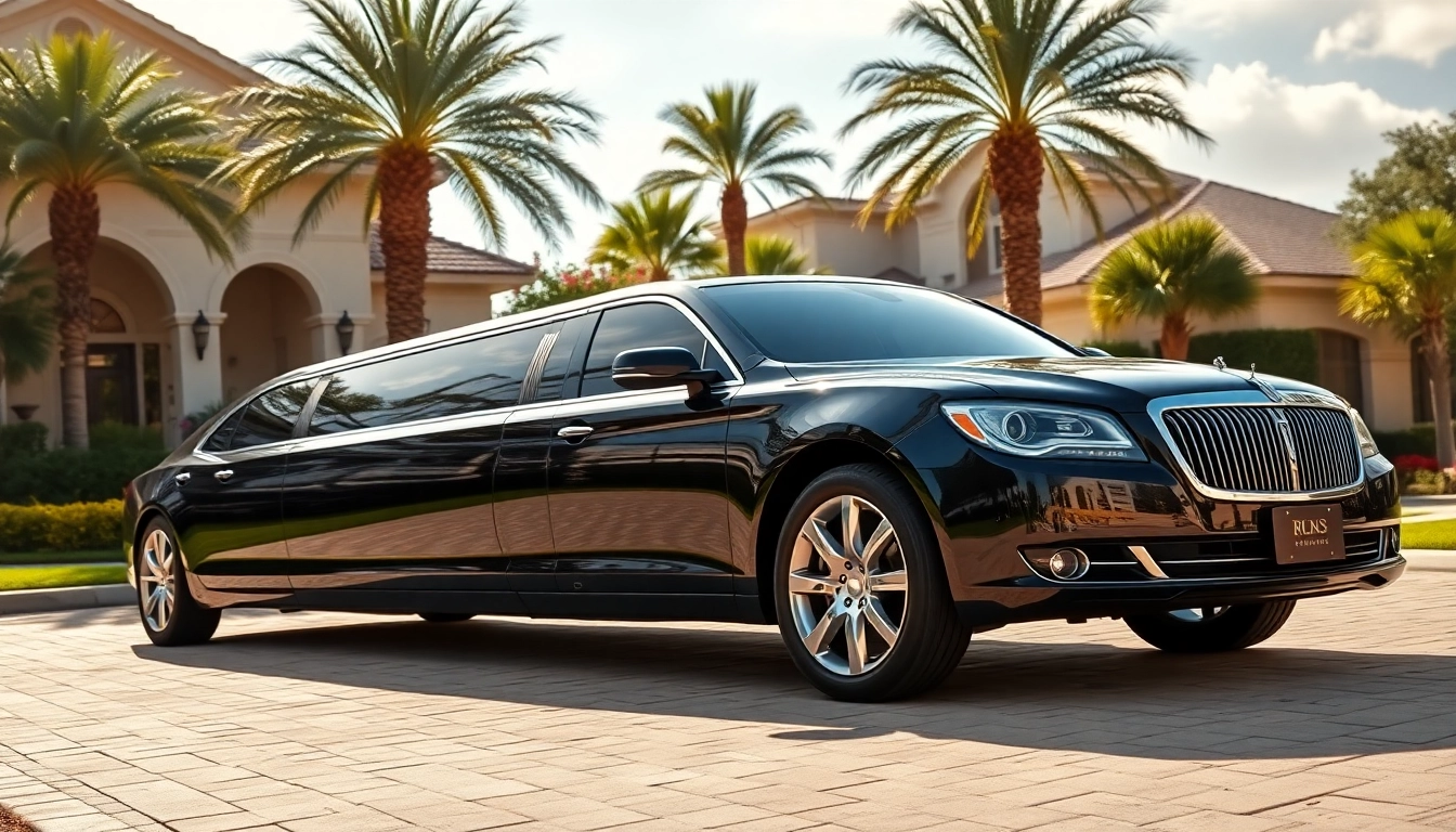 Limo service Cypress, TX, showcasing a sleek black limousine parked stylishly in a luxury neighborhood.