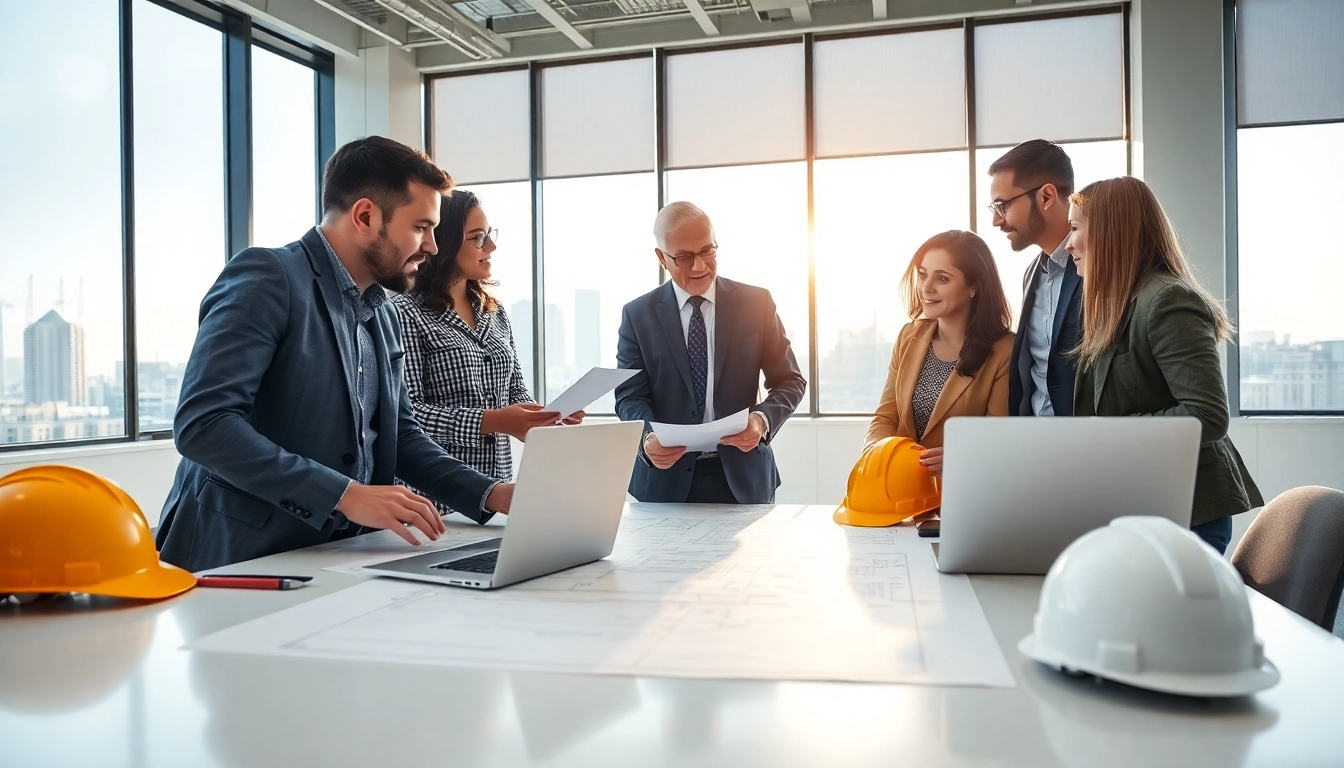 Explore NVQ level 7 senior construction management answers with professionals reviewing project plans in an office setting.