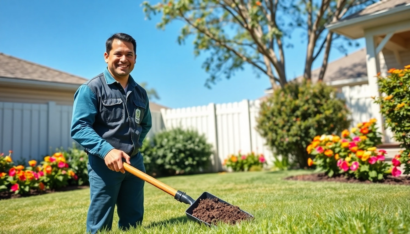Dog clean up service provided by a technician in a yard, professionally removing waste