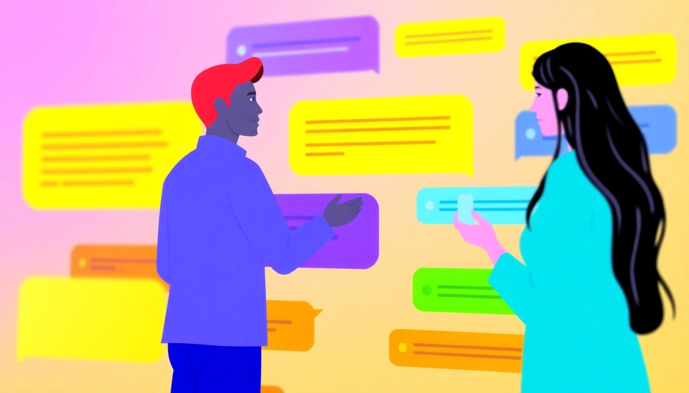 Engaging دردشة كتابية platform featuring vibrant chat bubbles and dynamic conversation flow.