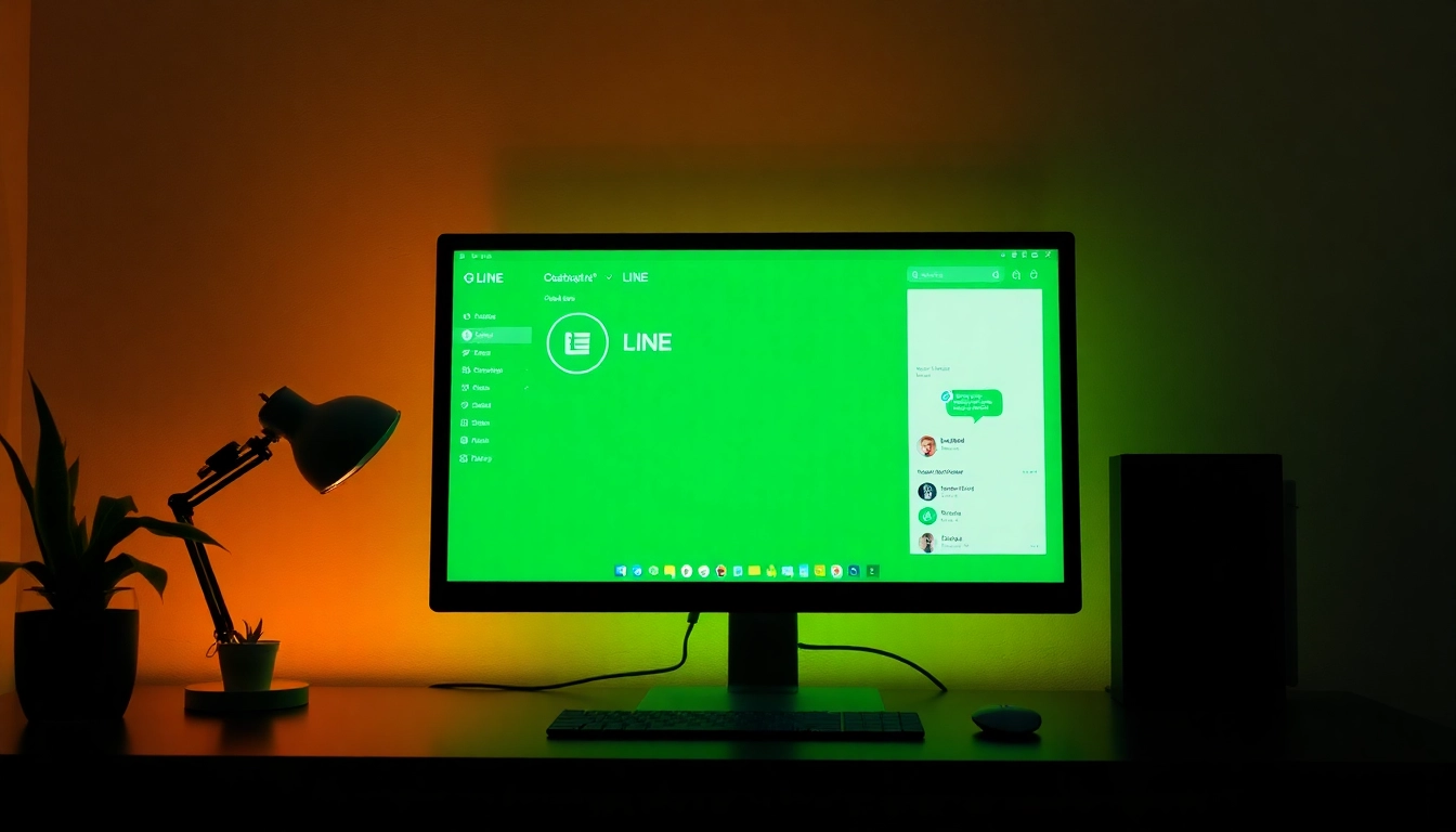 Download line電腦版下載 on a sleek desktop computer interface with a vibrant green theme.