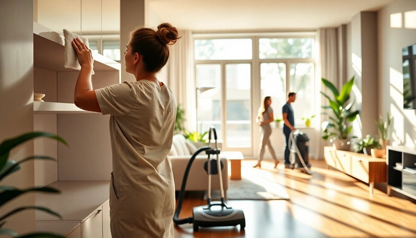 Bond cleaning Logan services showcasing cleaners efficiently working in an apartment.