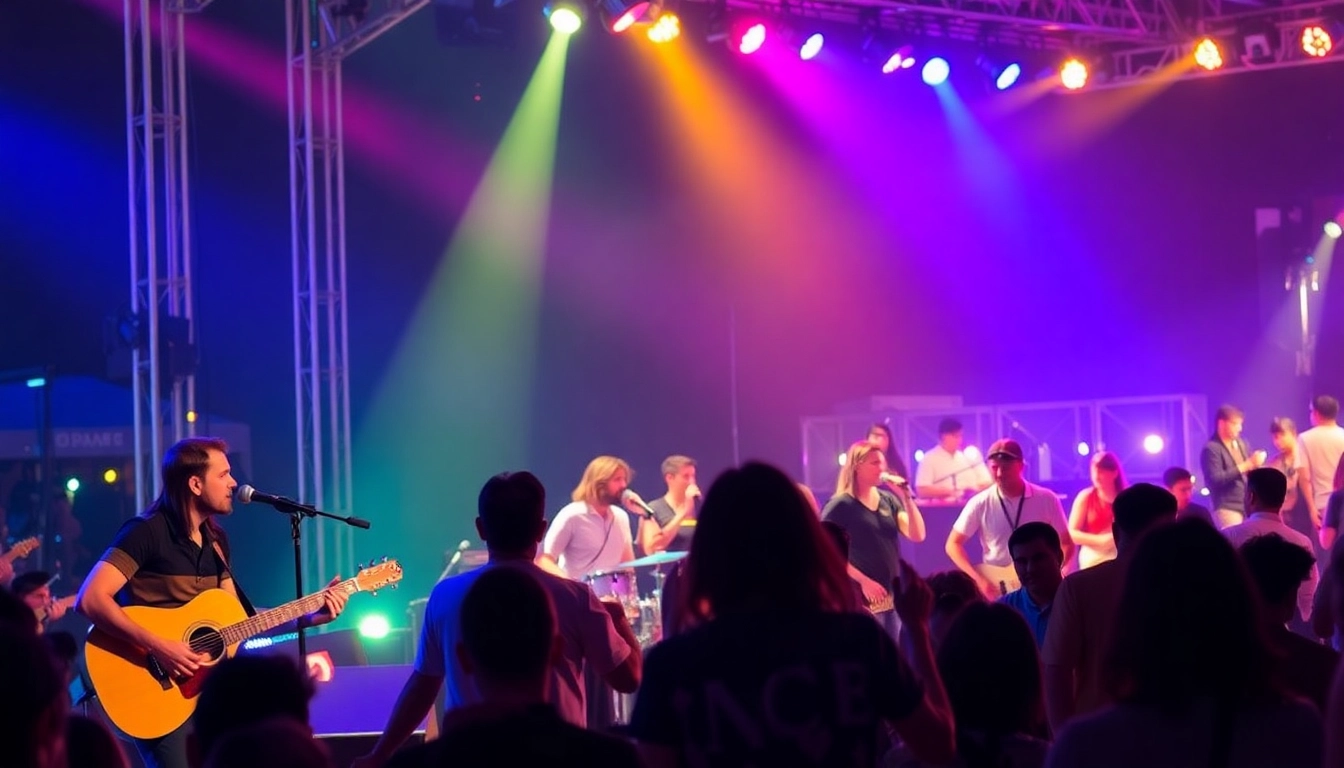 Experience the excitement of 汽水音乐海外 concert with vibrant musicians and colorful lights.