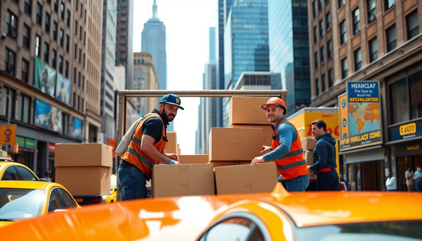 Affordable and reliable Cheap movers NYC packing efficiently on a busy street.