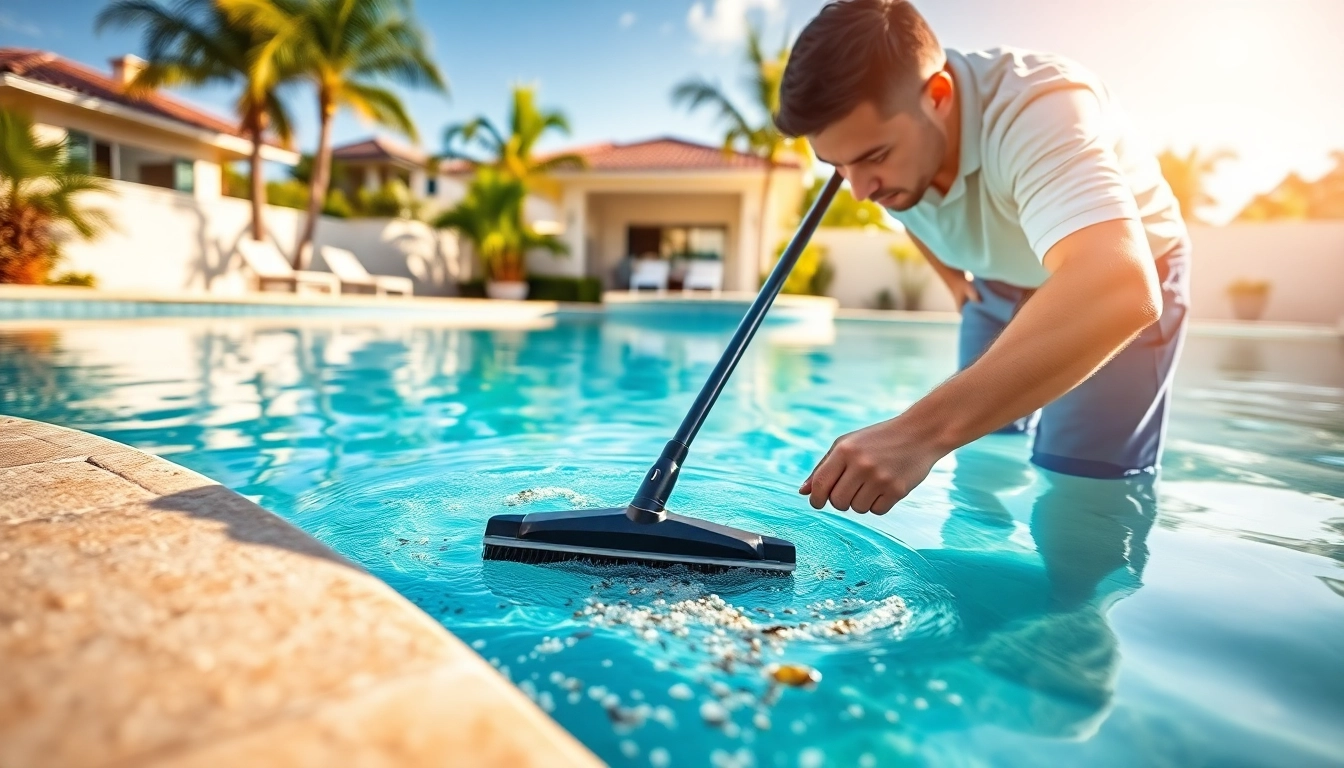 Providing pool cleaning service near me with expert technicians maintaining a spotless swimming pool.