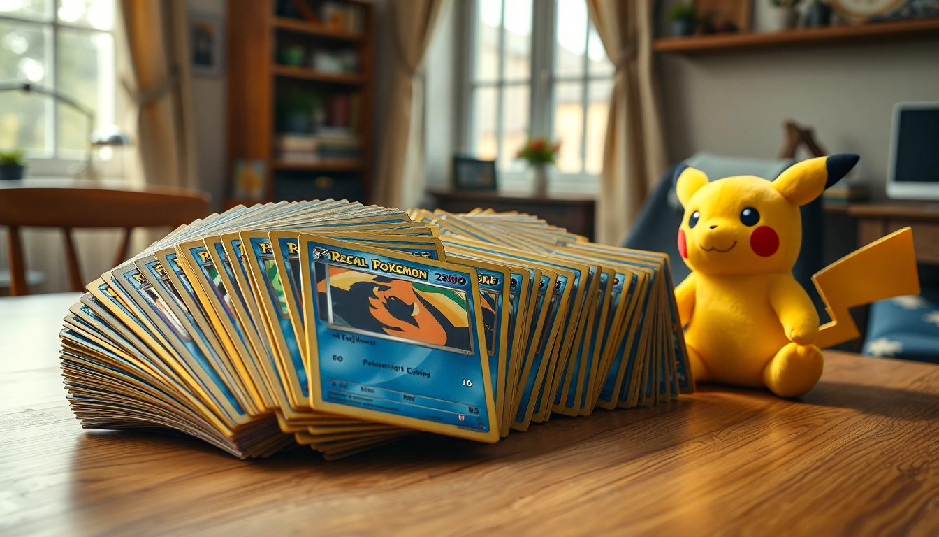 Showcasing Real Pokémon cards arranged beautifully, highlighting rarity and nostalgia in a gaming setup.