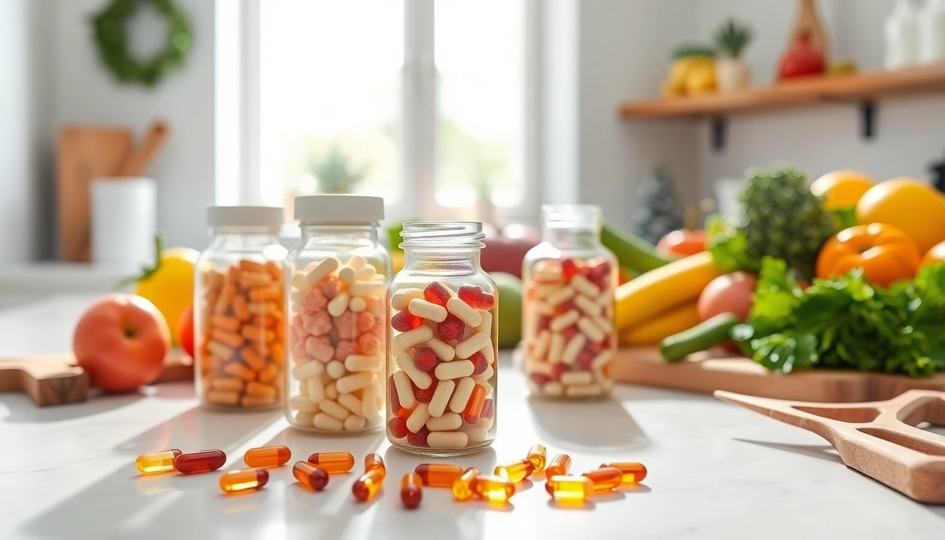 Showcasing vibrant vitamin boosters among fresh fruits, highlighting health and wellness.