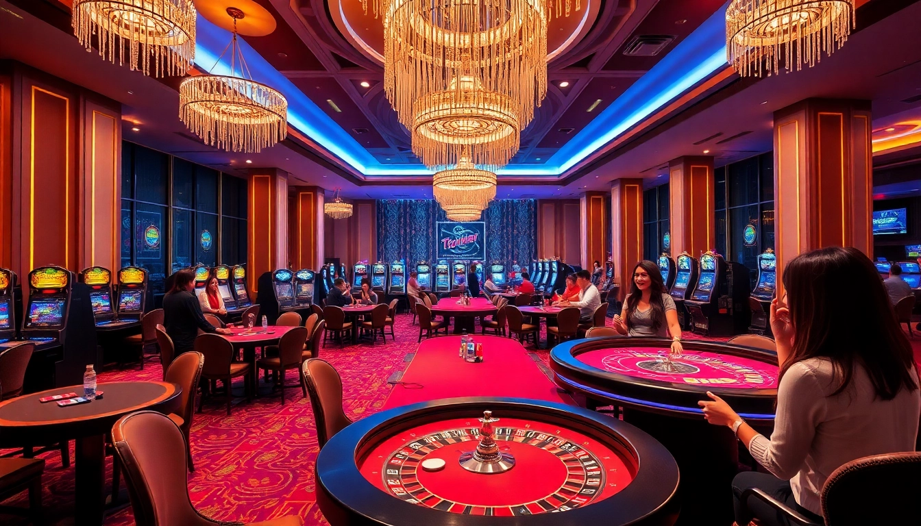 Engaging scene of TPower casino with players enjoying various games in a vibrant and lively atmosphere.