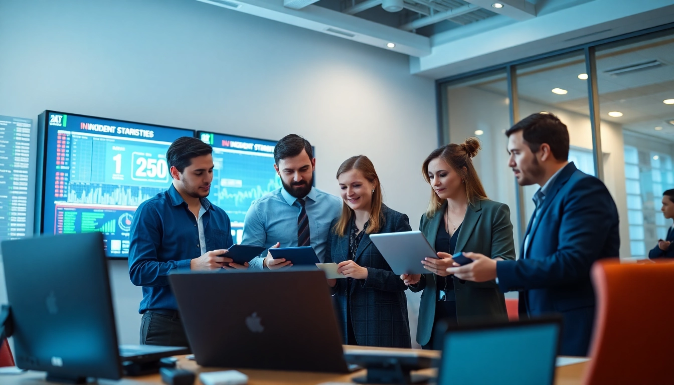 Cybersecurity experts strategizing on cirt response in a modern office environment.