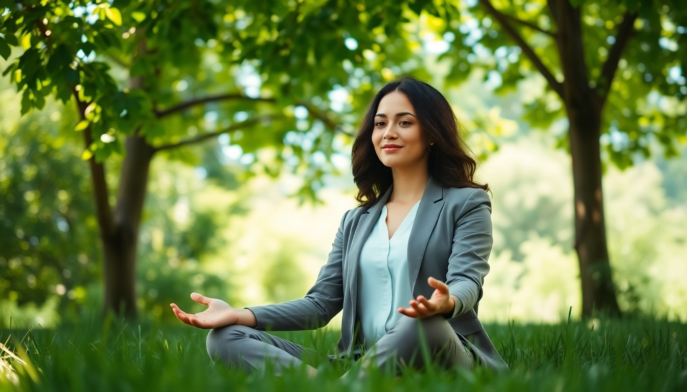 Practicing mindfulness for dealing with stress in a serene natural setting.