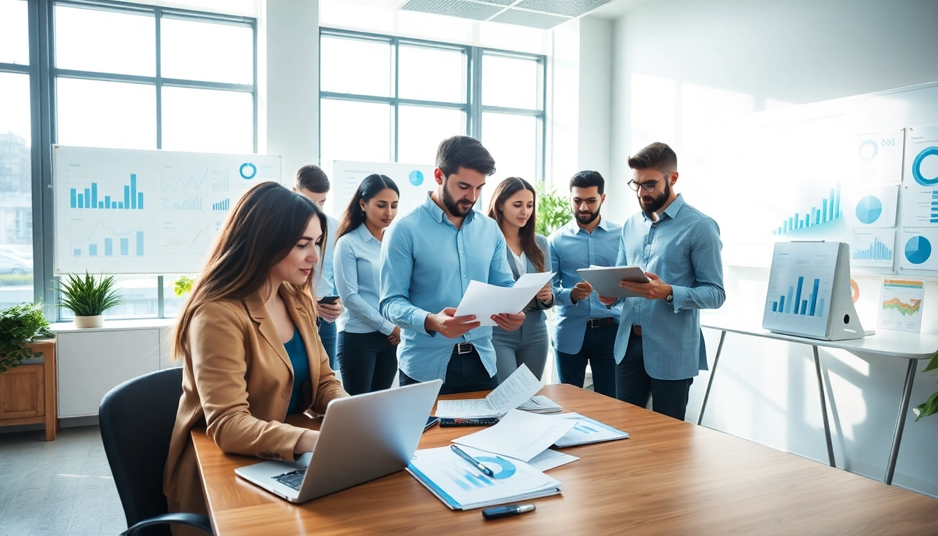 Analyzing competitive intelligence data in a collaborative office environment with diverse professionals.