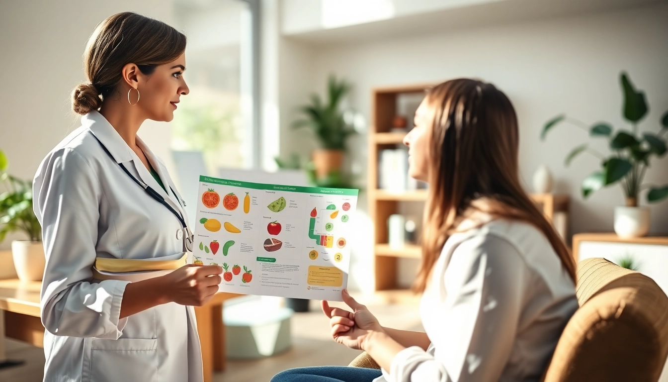 Consultation on fat loss strategies with a nutrition expert in a bright office