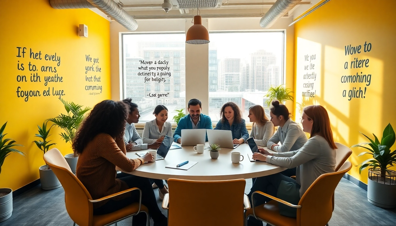 Showcase team collaboration and engagement reflecting the Callzent Culture in a vibrant office space.