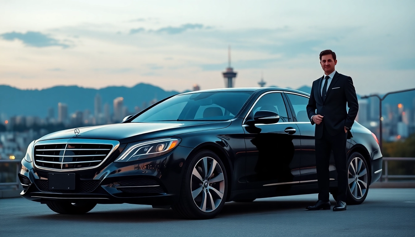 Experience premium car service vancouver bc with a professional chauffeur beside a luxury vehicle.