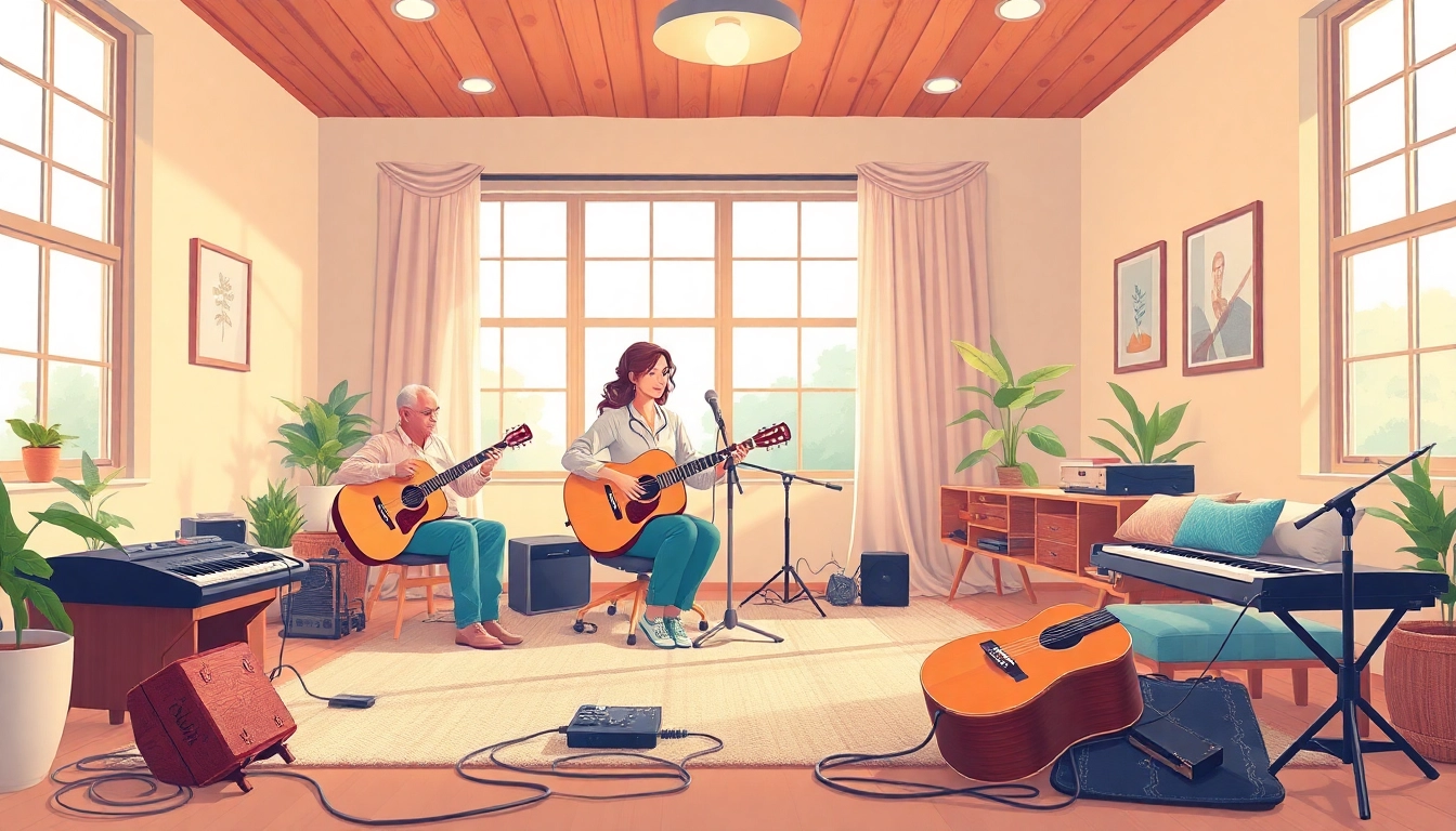 Engaging Musiktherapie session with a therapist and client in a soothing environment.