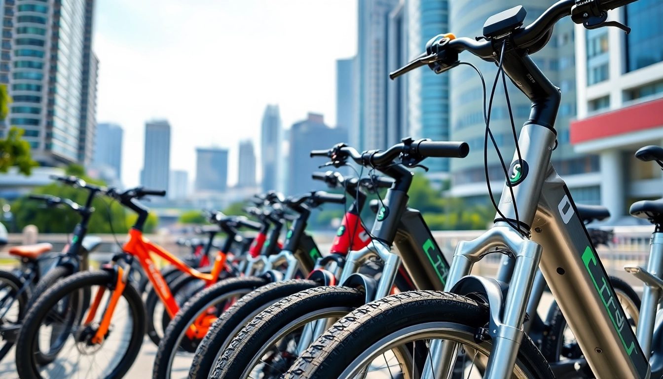 Showcase of ebike Singapore models in an urban setting, highlighting variety and modern design.