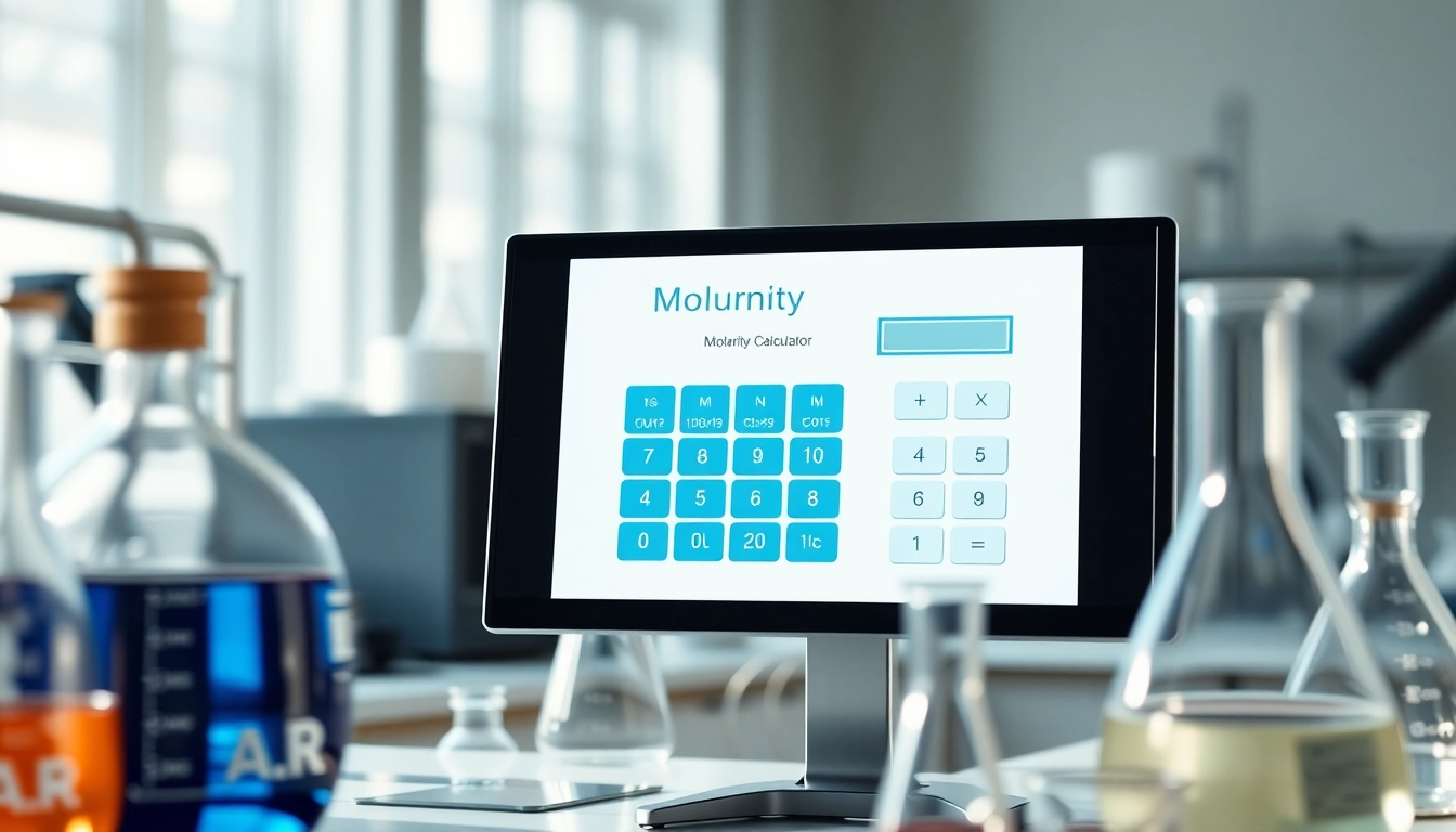 Calculate precise measurements with the Molarity Calculator in a bright laboratory.