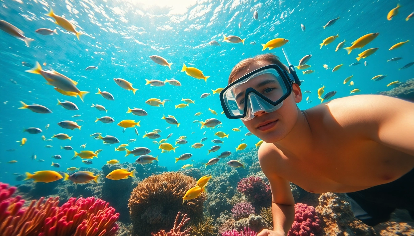 Snorkeling Puerto Rico showcases a snorkeler exploring vibrant coral reefs with tropical fish.