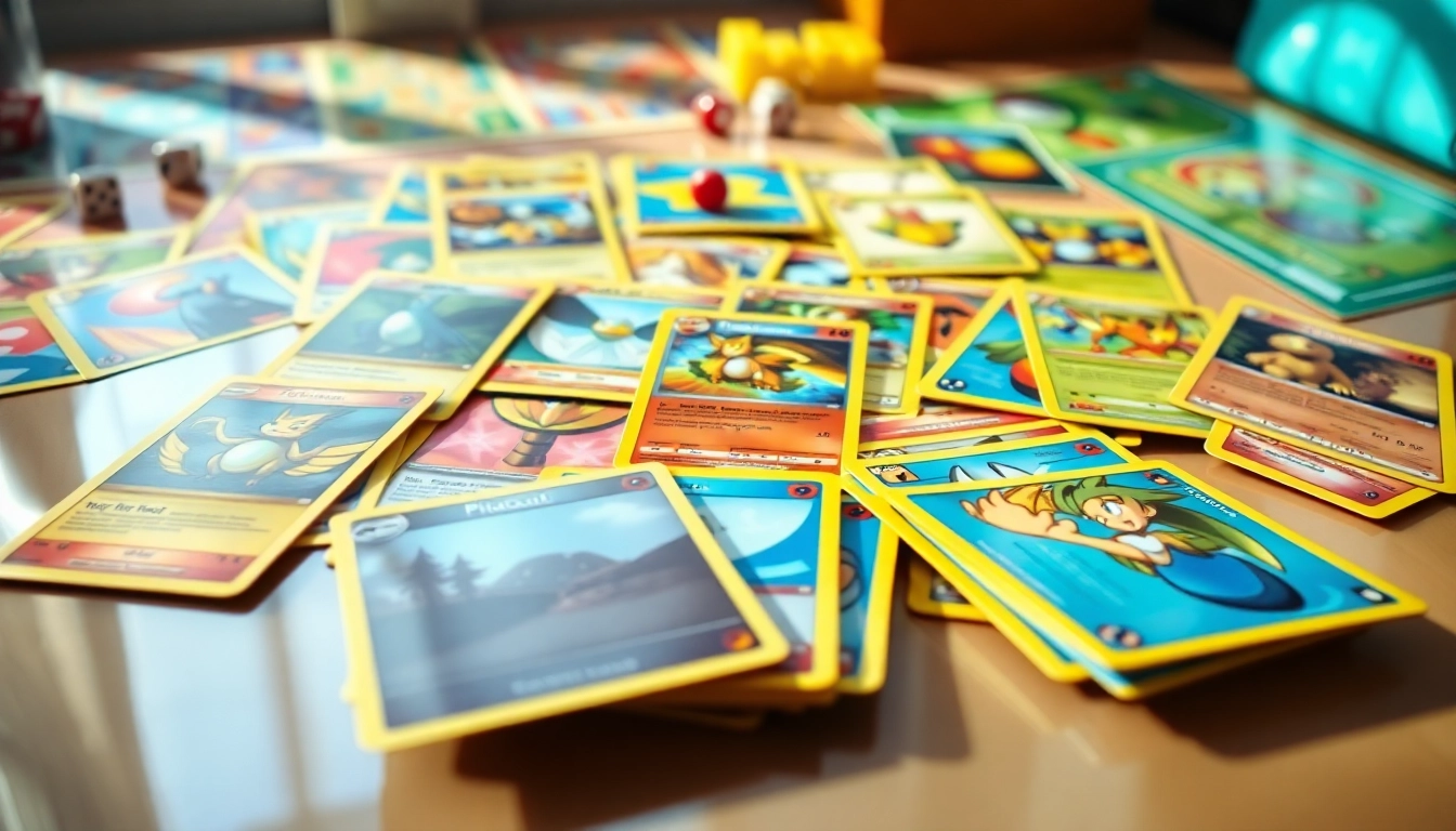 Showcasing real Pokémon cards in a vibrant display emphasizing their unique artwork and texture.