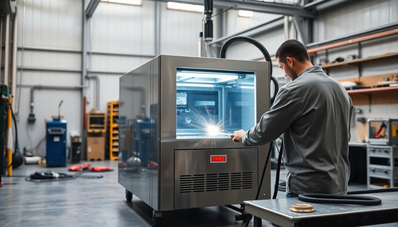 Efficient laser cleaning machine operating in a workshop environment.