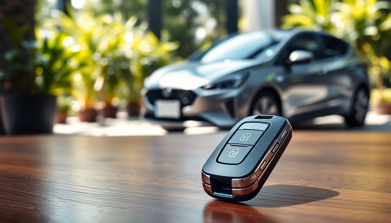 Unlock the future of mobility with advanced keys for electric cars fob on wooden table.