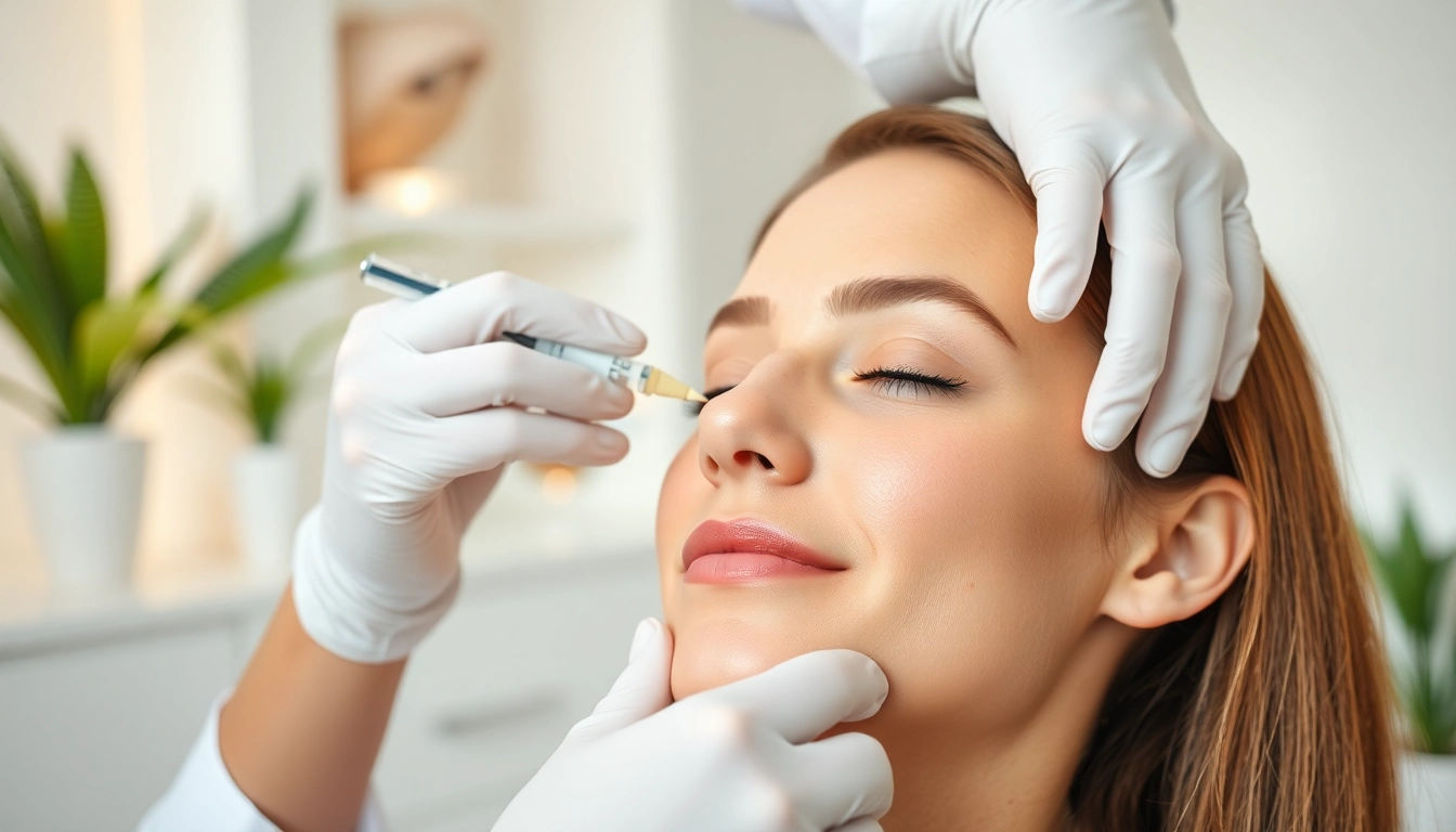 Achieving facial balancing with fillers demonstrates expert technique in a serene clinic environment.