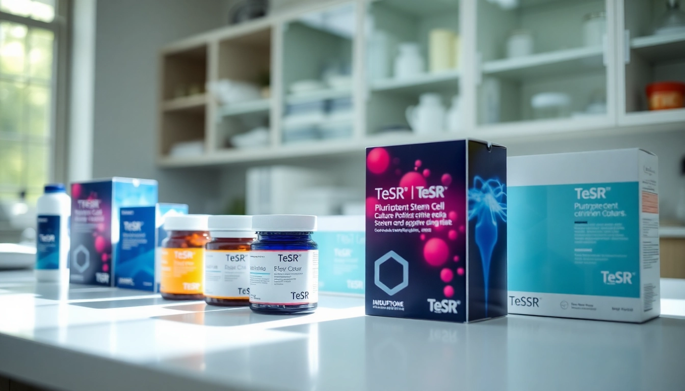 Showcasing all check of TeSR™ Pluripotent Stem Cell culture media products in laboratory settings.