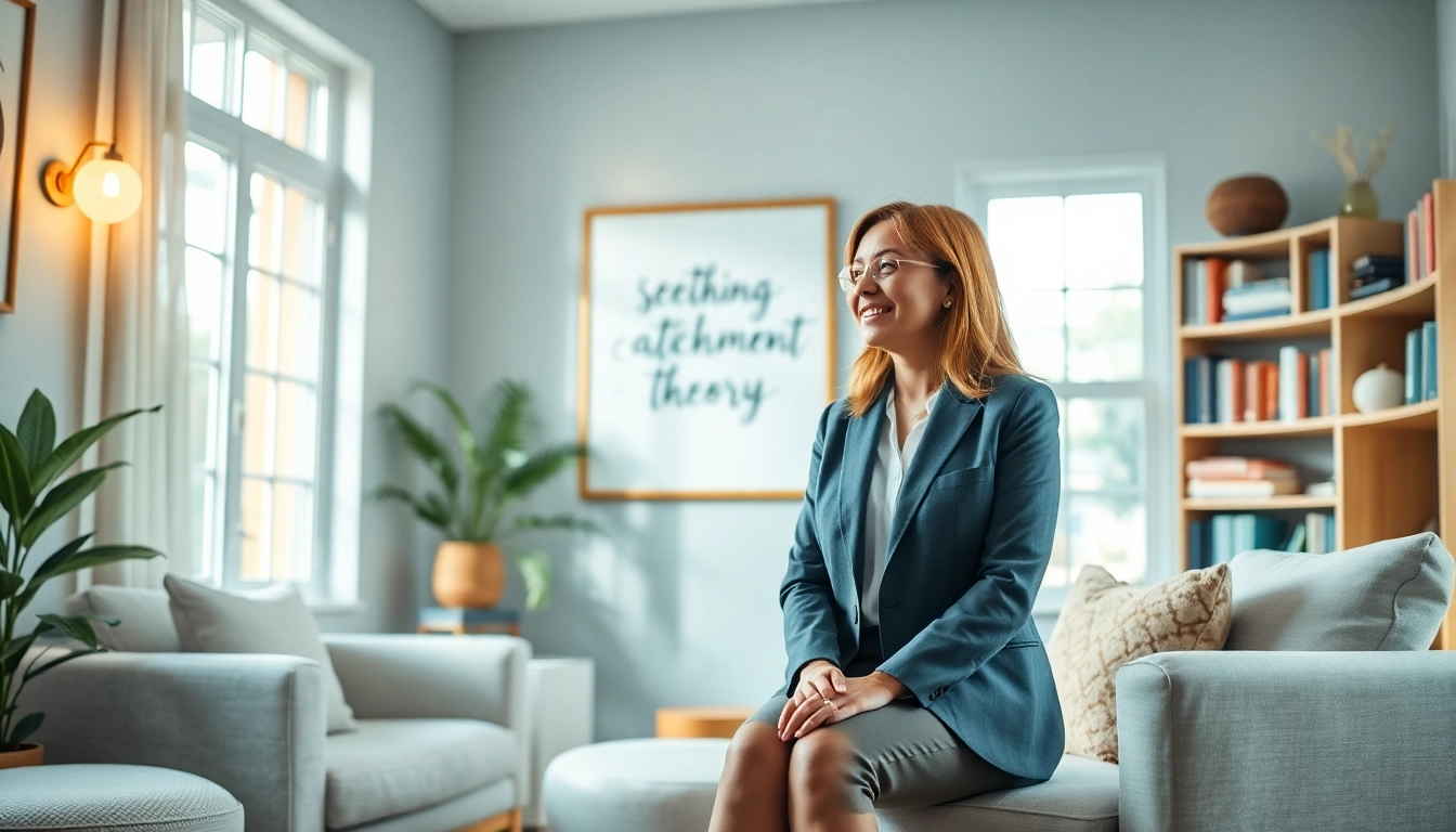 Psychotherapy session led by an attachment theory specialist in a calming office setting.