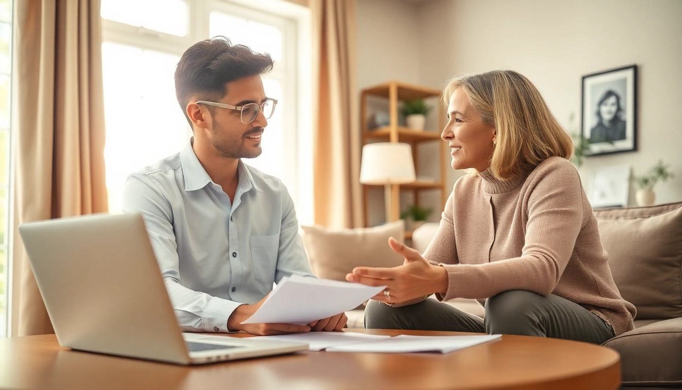 Consult a professional agent about direct home buyers in a warm living room.