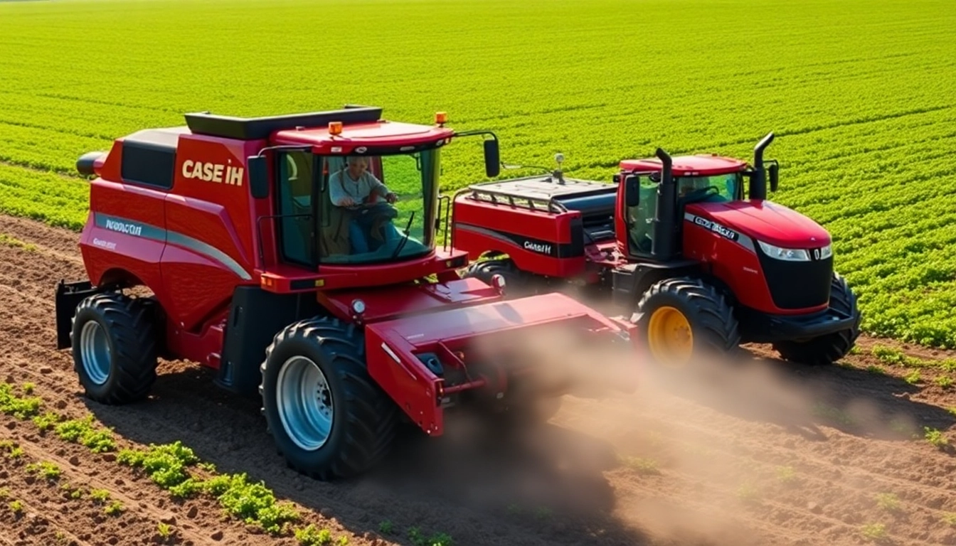 Feldarbeit mit Case-ih landwirtschaftlichen Maschinen im Einsatz unter strahlendem Sonnenlicht.