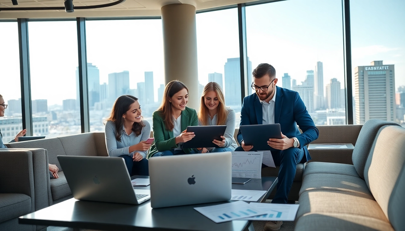 Enhance online marketing Edmonton collaboration strategies in a modern office setting.