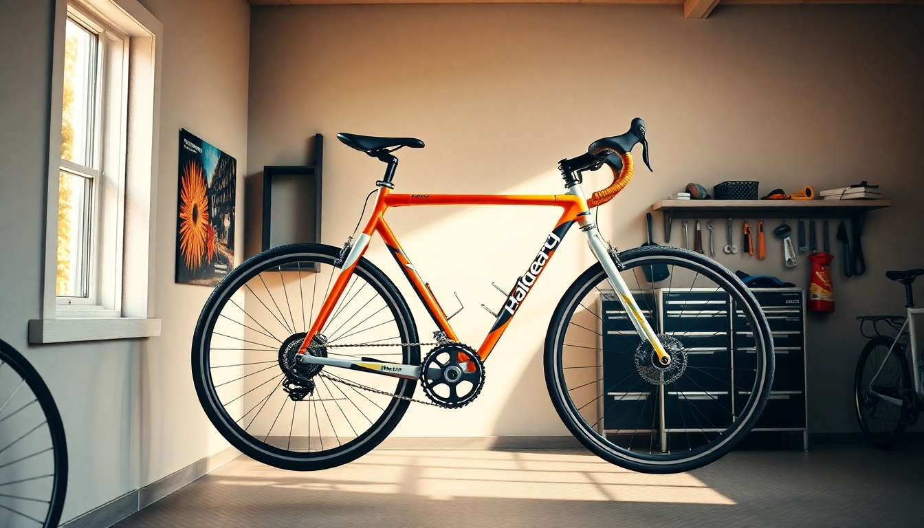 Showcasing a bike wall mount in a modern garage, highlighting design and functionality.