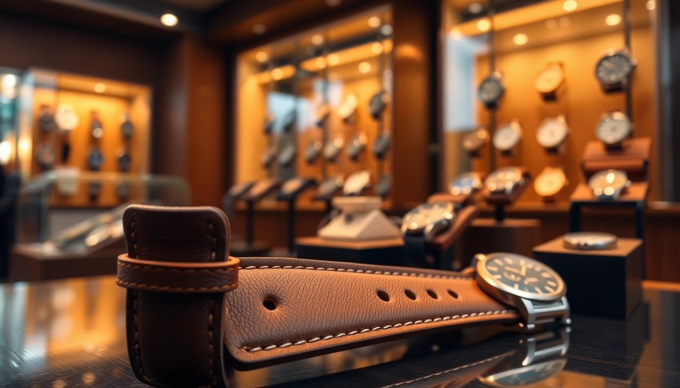View a premium 18mm watch strap showcasing craftsmanship and styles in a stylish watch shop.