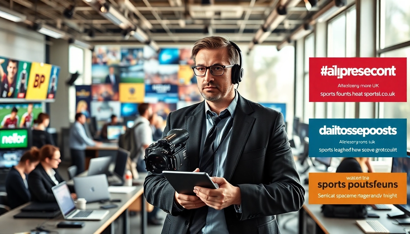 Engaging sports journalism scene featuring the busy newsroom atmosphere at dailysport.co.uk.