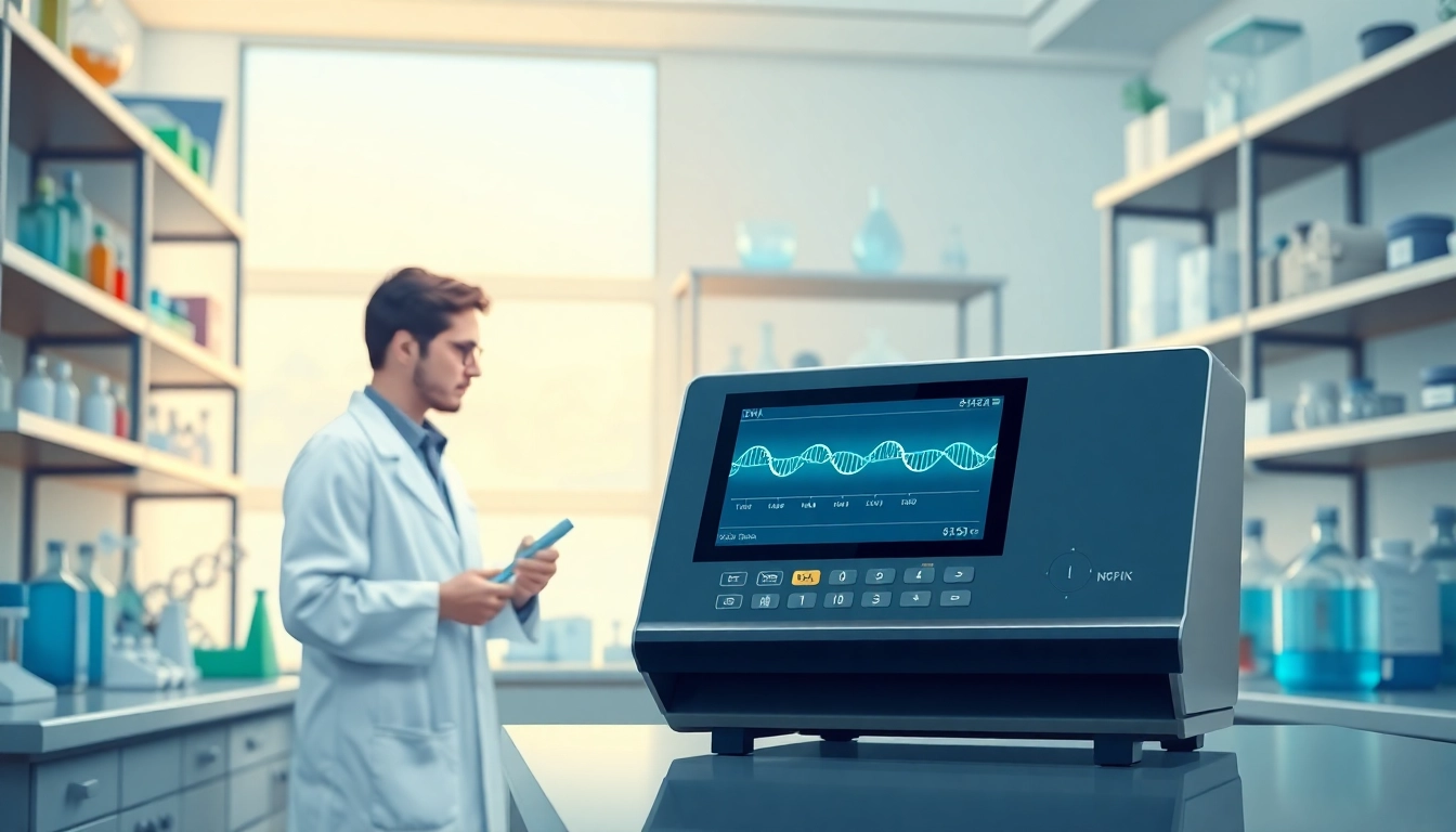 Engaged researcher calculating with a DNA Molecular Weight Calculator in a modern lab.