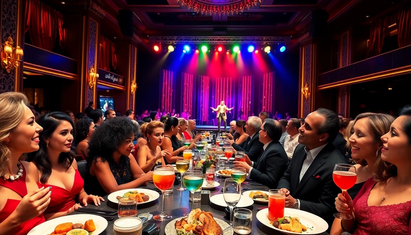 Diners enjoying dinner shows in las vegas with vibrant performances and gourmet food.