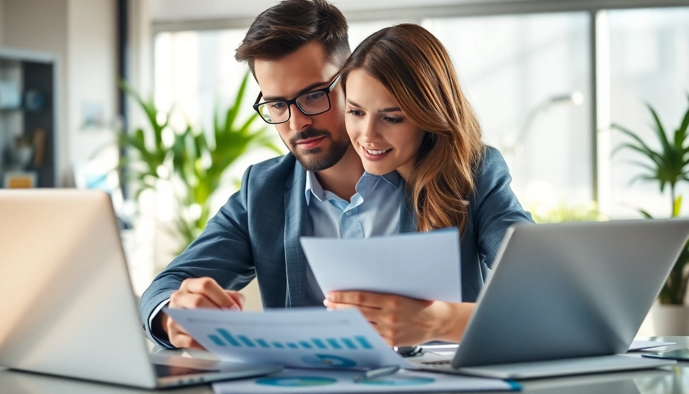 B2B buyer analyzing data in a professional office setting, surrounded by digital tools.