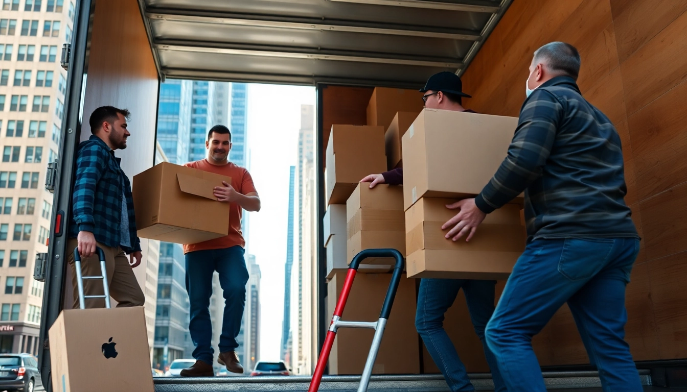 Showcase of Cheap movers nyc efficiently loading items into a truck amidst the bustling city.