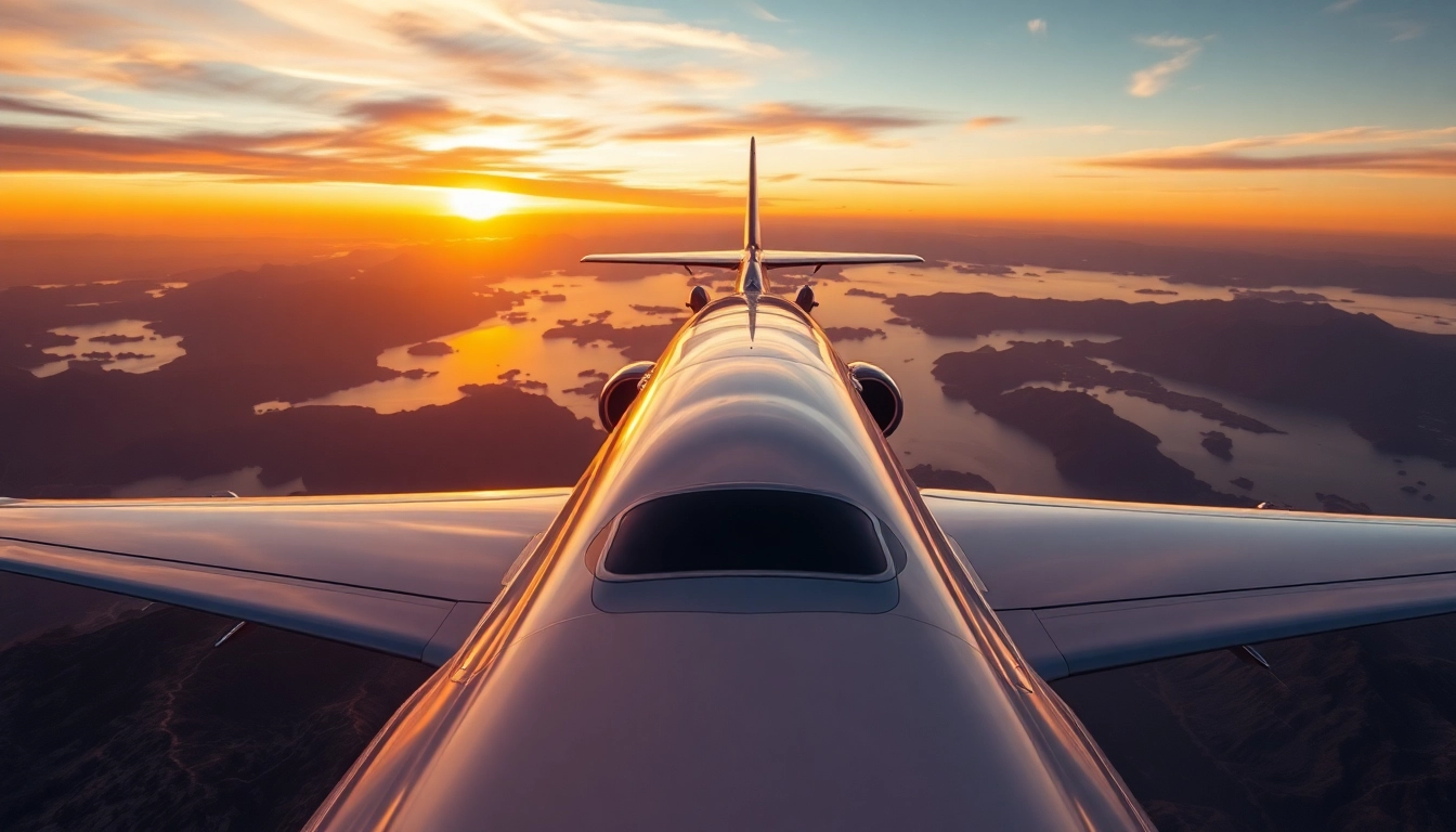 Experience the luxury and elegance of the Jetsetter Charter Jet Service flying over stunning landscapes.
